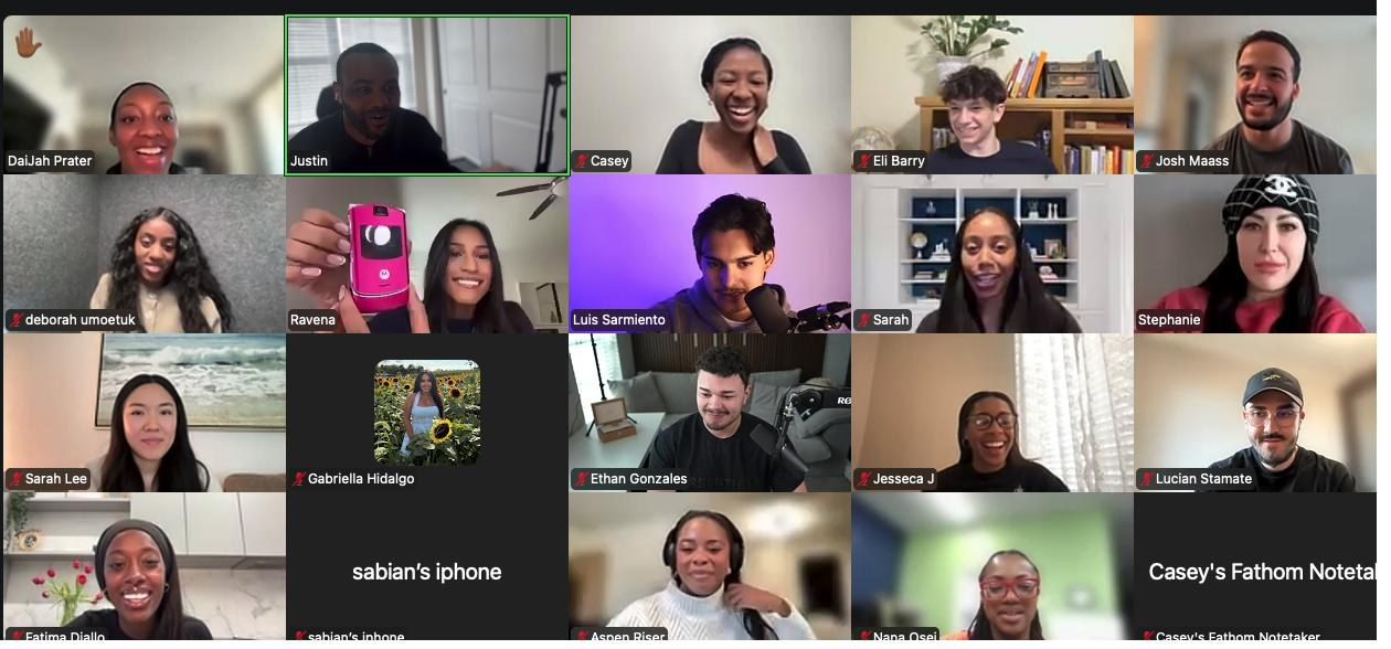 The full sales team on a group call — twelve closers, five setters and pod leaders